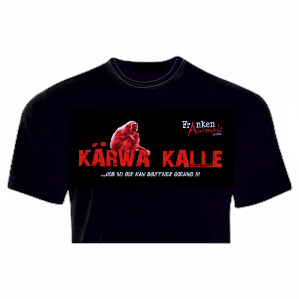 XXUwe Franken Animals Karwa Kalle T-Shirt mit rotem Affen und Text auf schwarzem Baumwoll-Shirt