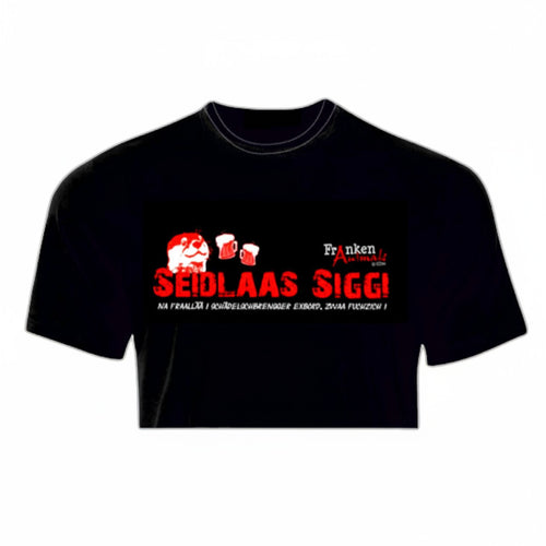 Schwarzes XXUwe Franken Animals T-Shirt mit Seidlaas Siggi Motiv in Rot und Weiß aus weicher Baumwolle