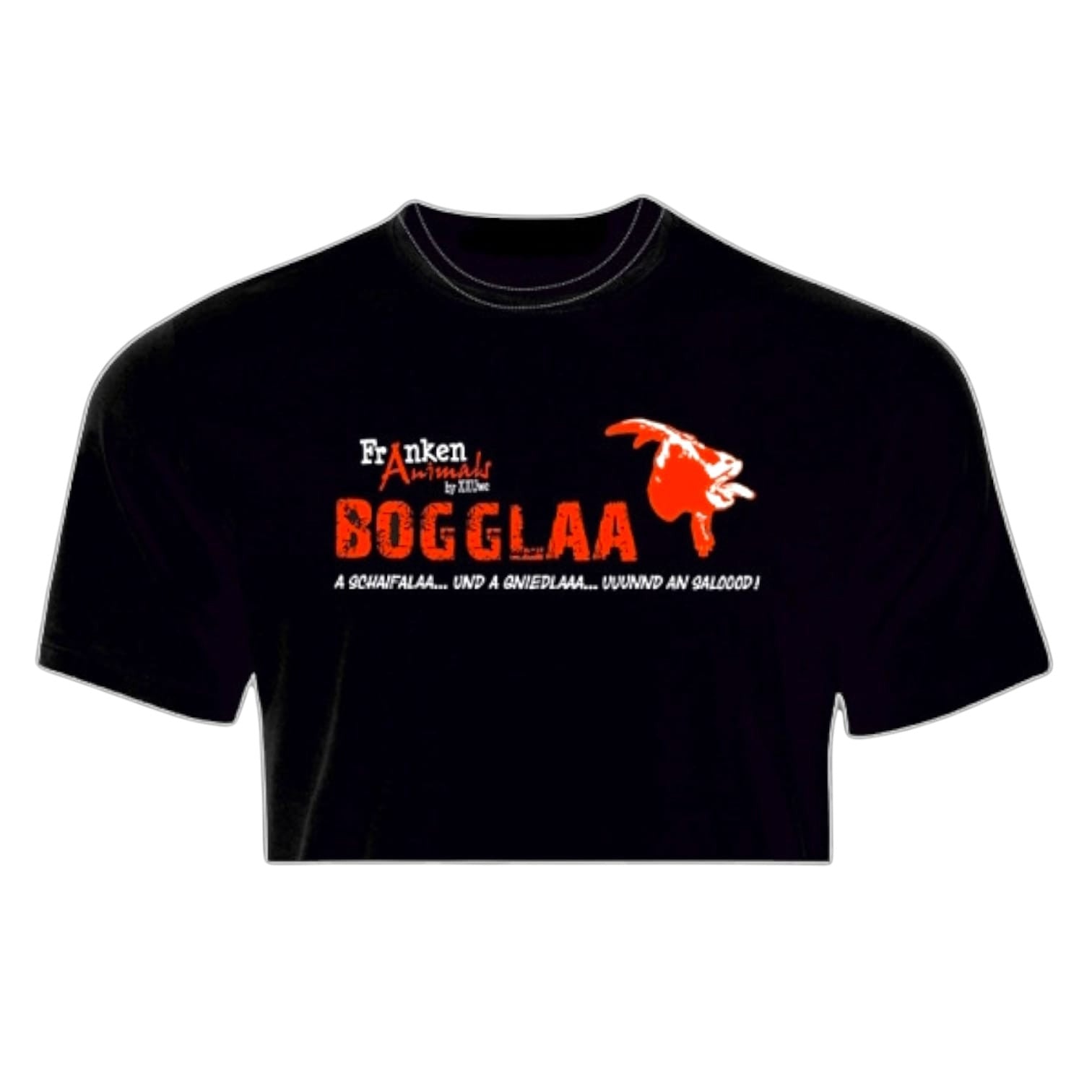 XXUwe Franken Auswahl Bogglaa T-Shirt in Schwarz mit rotem Dialekt-Aufdruck und fränkischem Spruch