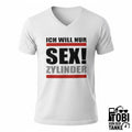 XXUwe Tobi von der Tanke T-Shirt in Weiss mit V-Ausschnitt und humorvollem SEX ZYLINDER -Druck auf der Vorderseite